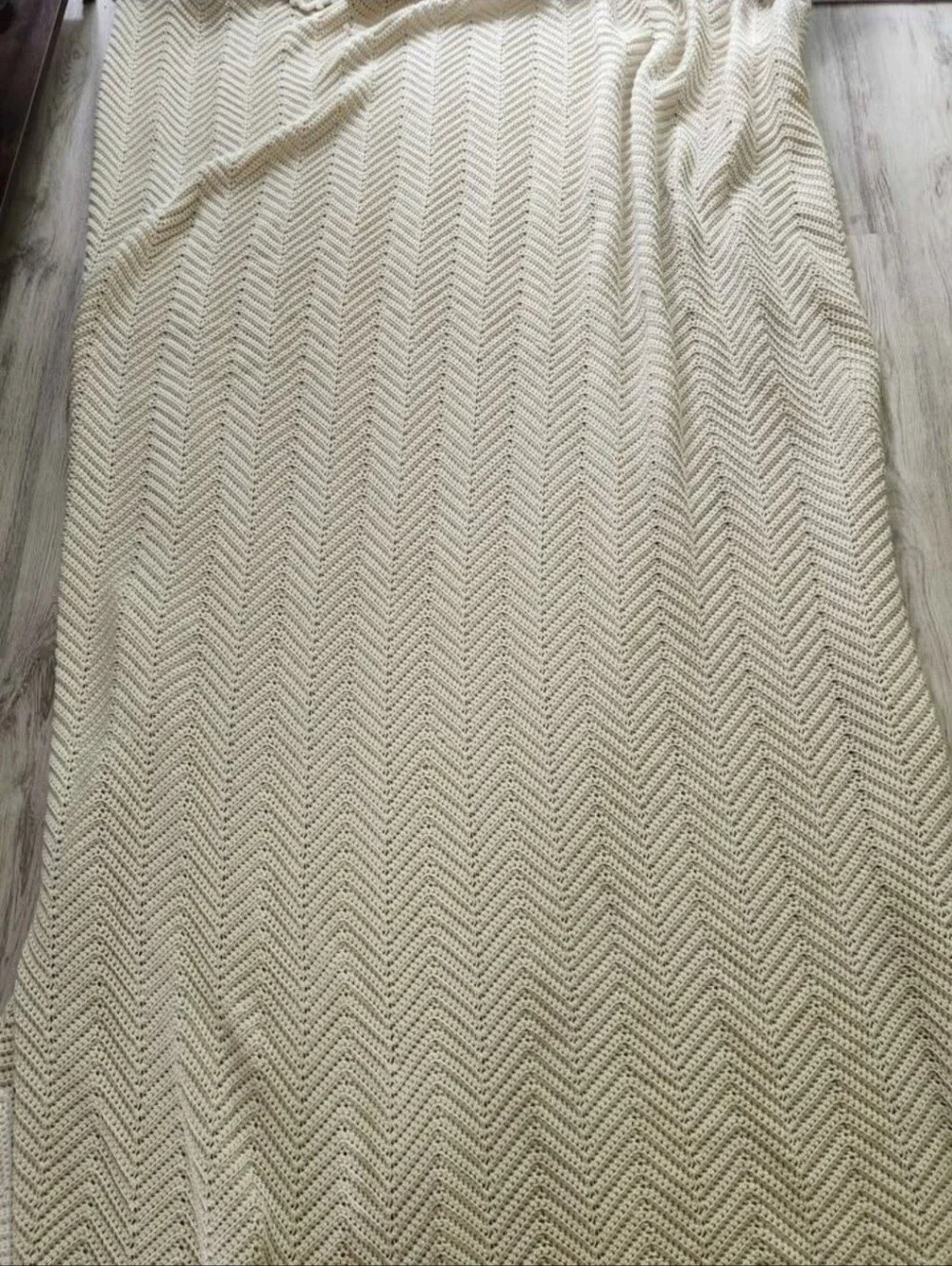 Handmade Cream Chevron Knit Large Blanket